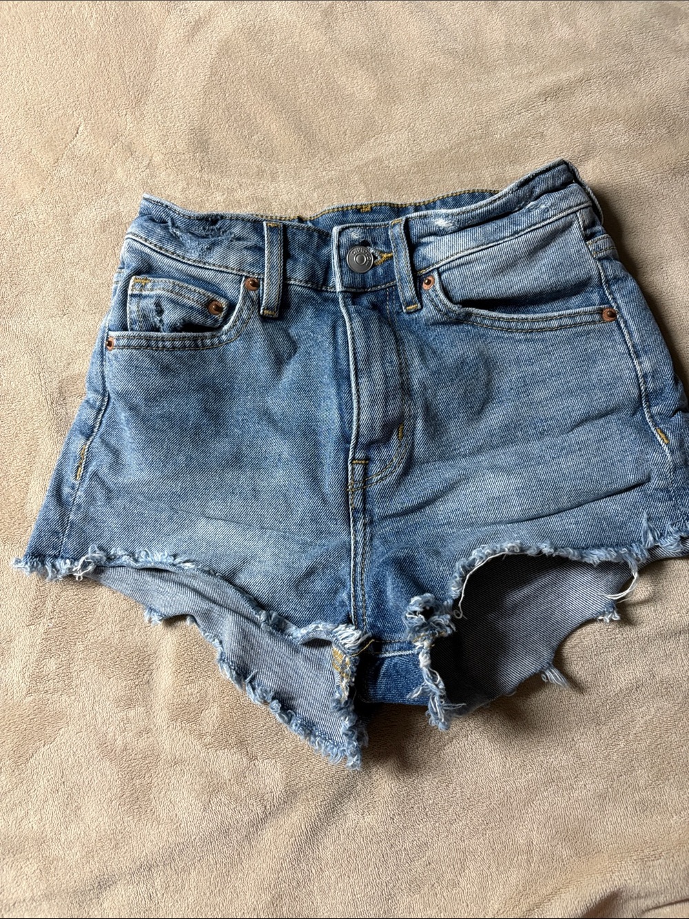 H&M Light Blue Distressed High-Waist Denim Shorts